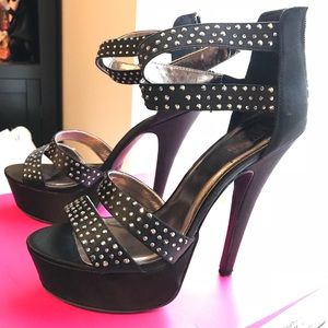 Mix No 6 rhinestone stud heels platform satin